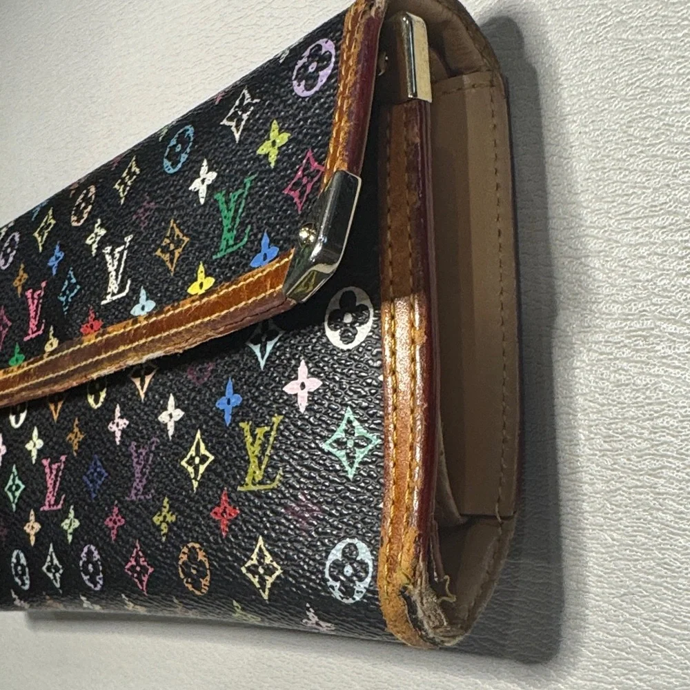 Louis Vuitton LV Black Murakami Multicolor Monogram International Wallet